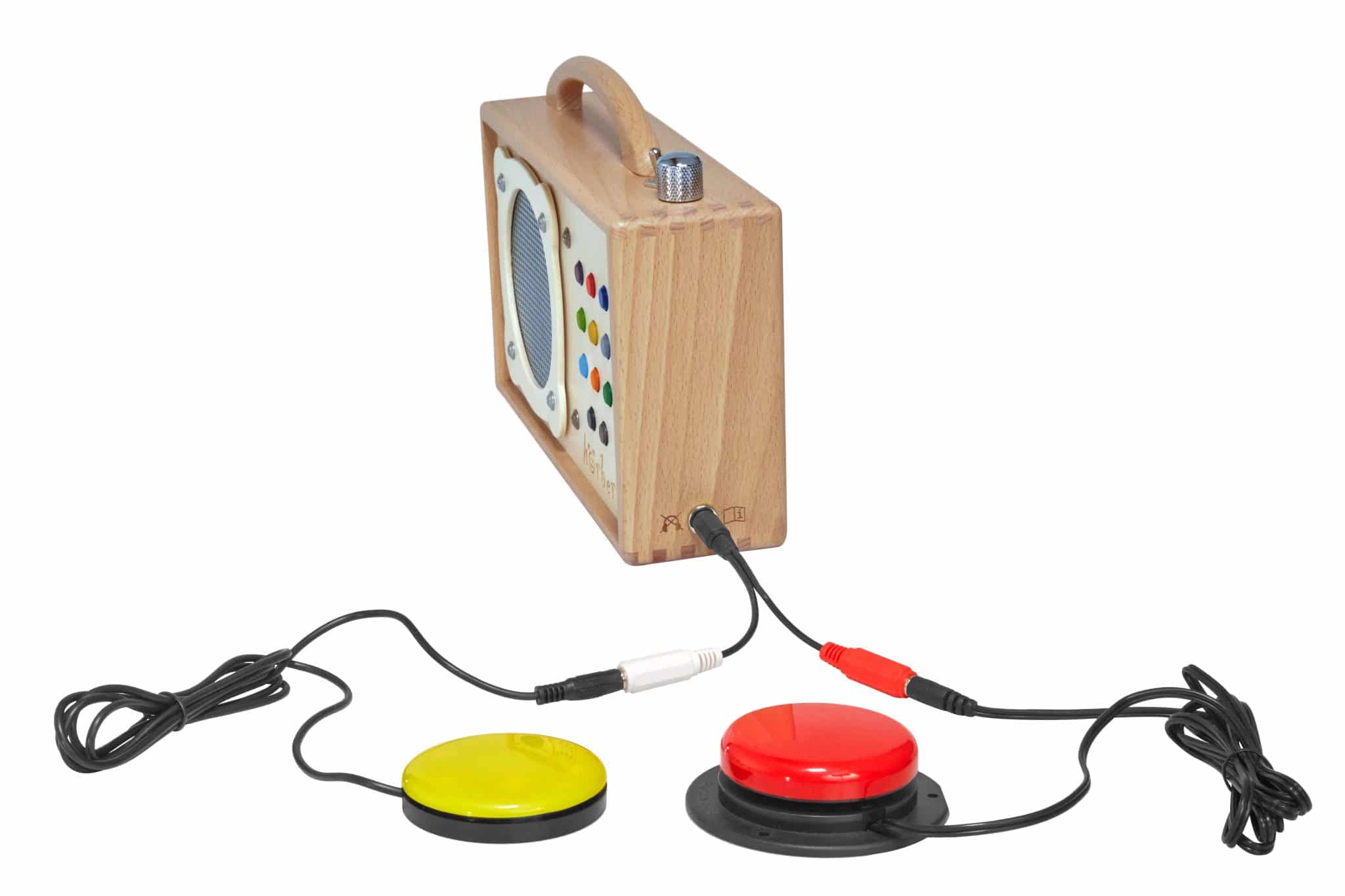 10 Jahre hörbert barrierefrei mit y-Stecker und jelly-button in rot und gelb